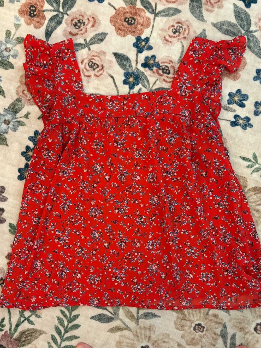 Pleione Red Floral Ruffle-Strap Camisole